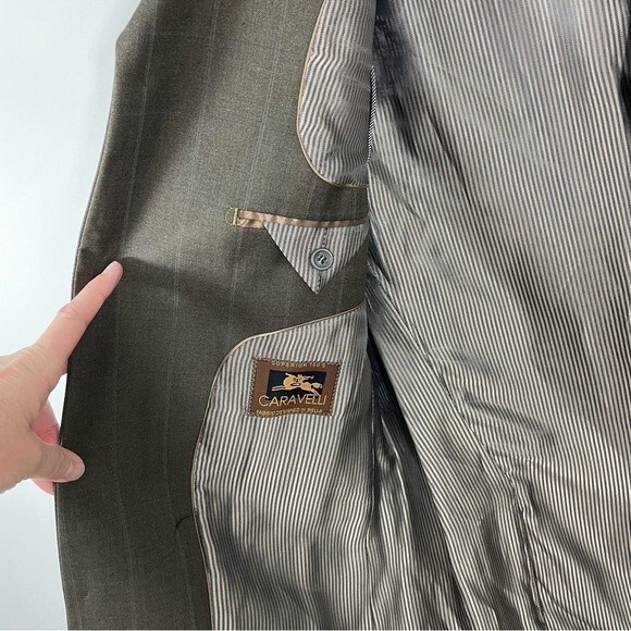 NWT Caravelli Tevon Superior 150s Blazer Size 40R Olive Pinstripe Sport Coat - Picture 6 of 11
